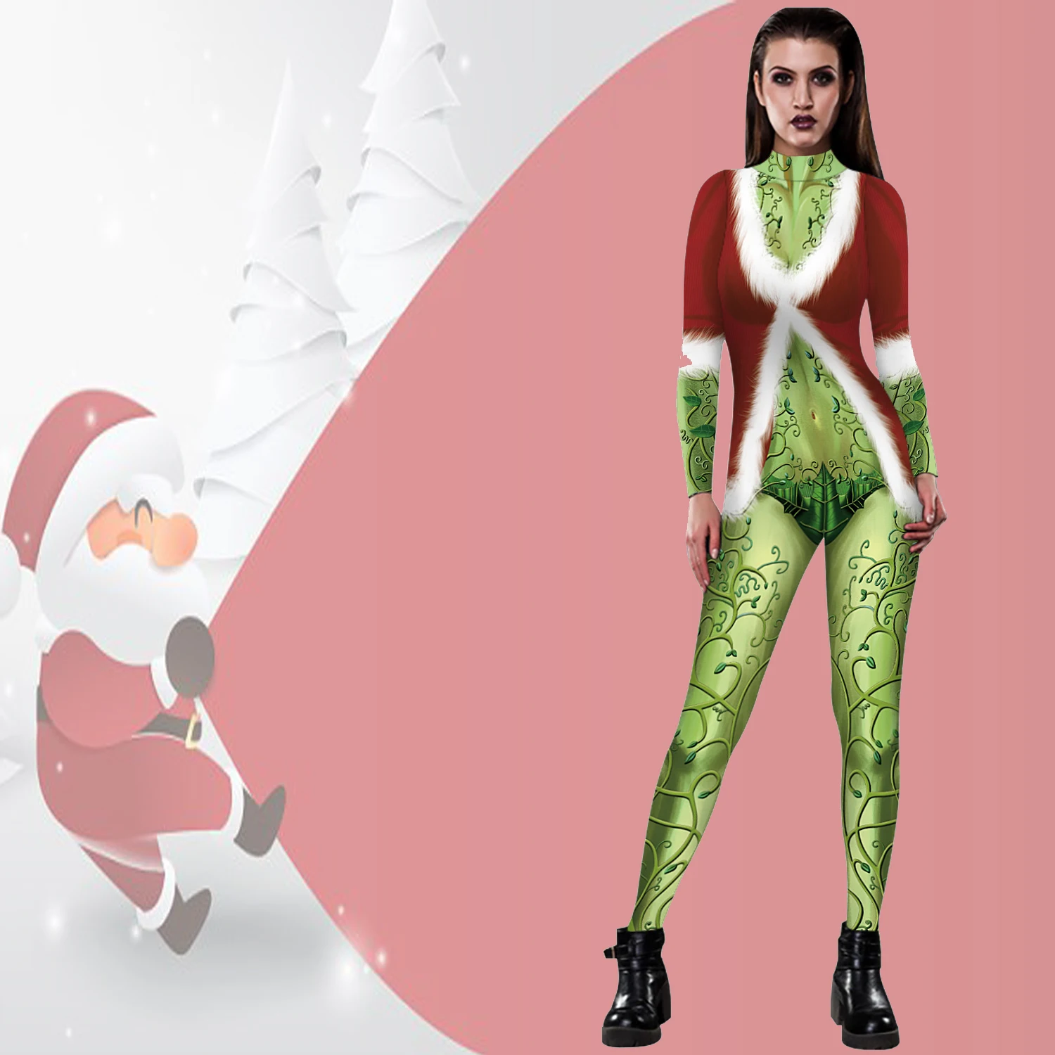 Fashion Christmas Santa Grinch Costumes Poison Ivy 3DPrinted Costumes Bodysuit Anime Cosplay Costume Zentai Performance Clothing