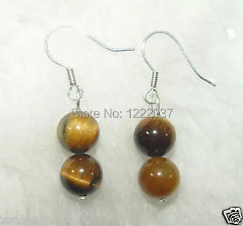 

natural 925 sterling silver hook 8mm Tiger Eye Beads Earring