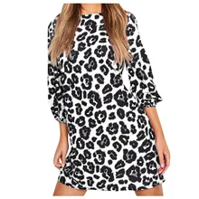 Robe d'été sexy pour femmes, imprimé léopard, mini robe ample à manches 2022, à la mode, 3/4  (2)