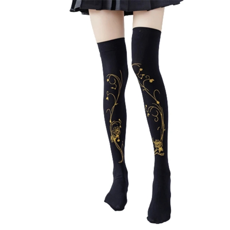 

Женские студенческие Гольфы выше колена в стиле Харадзюку, готический стиль, панк, горячее тиснение, розы, аниме, косплей, до бедра