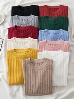 knit soft jumper tops 2022 new autumn winter tops o neck pullovers sweaters shirt long sleeve korean slim fit tight sweater