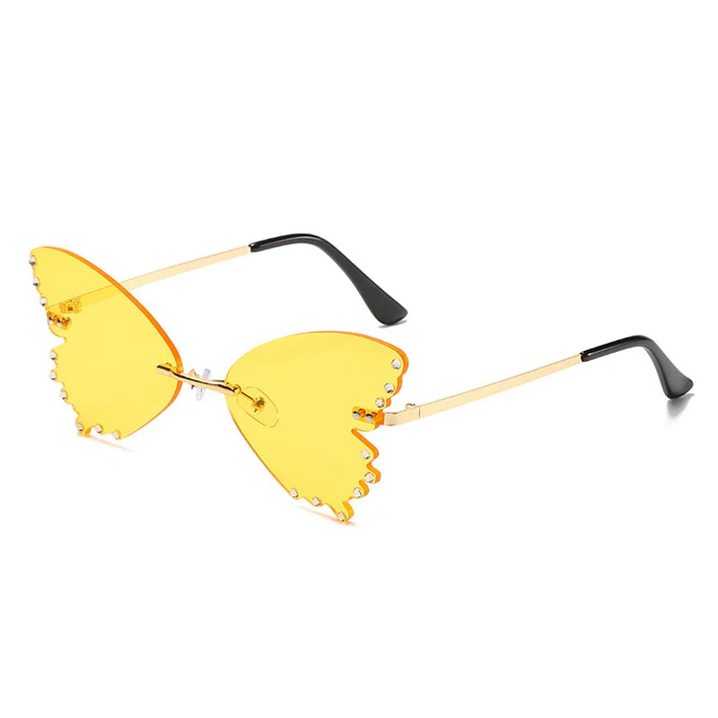 Модные солнцезащитные очки в стиле бабочки Стразы без оправы женские стимпанк
