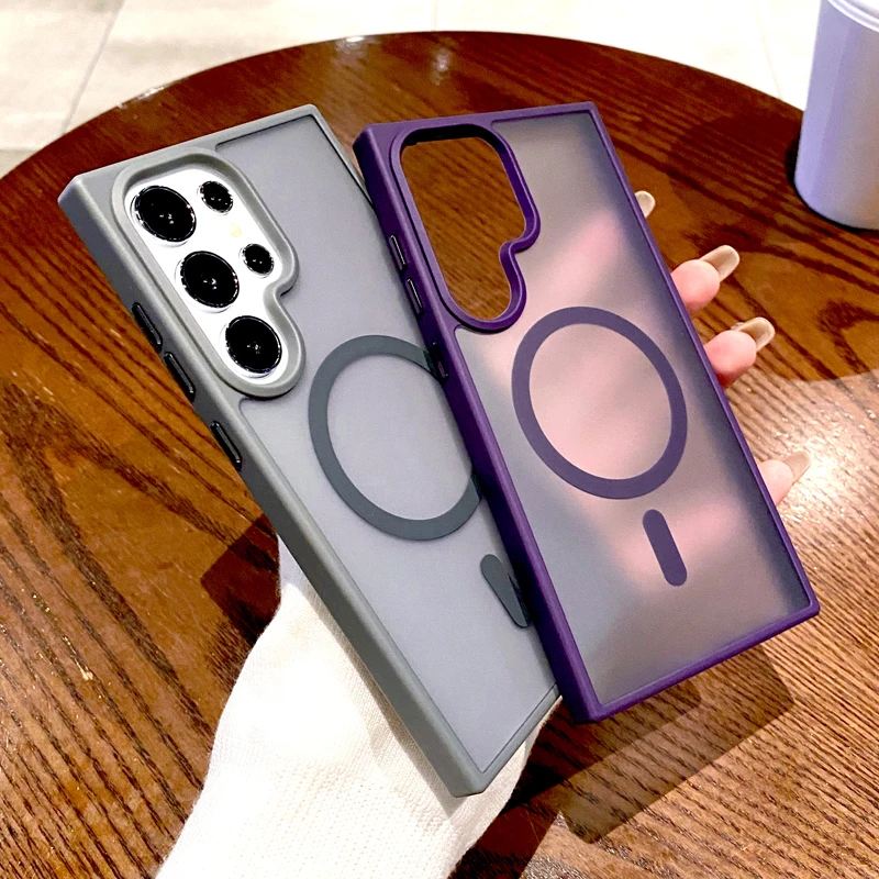 Luxury Matte Plastic Case For Samsung Galaxy S24 S23 S22 S21 Ultra Plus S 24 Magsafe Mag Safe Magnetic Wireless Charge Cover
