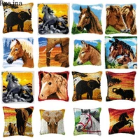 horse elephant carpet embroidery cross stitch pillow tapestry kits do it yourself latch hook pillow cushion cover pillow diy