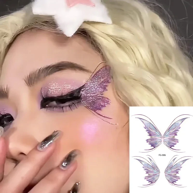 

3D Glitter Butterfly Wings Tattoo Face Decoration Sticker Waterproof Temporary False Tattoo Shiny Eye Shadow Tattoo Women Girls