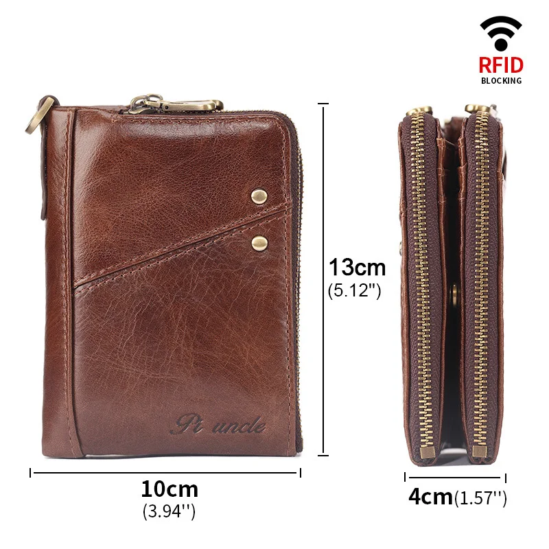 Men RFID Short Wallet Genuine Leather Credit Card Coin Pocket Money Bag Small Purse Clutch Double Zipper Fashion Wallet for Male