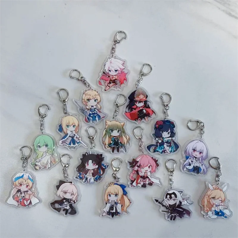 

Fate Grand Order Keychain Acrylic Man Women Key Chain Holder Couples Keyring Anime Figure Q Version Cartoon Pendant Bag Charm