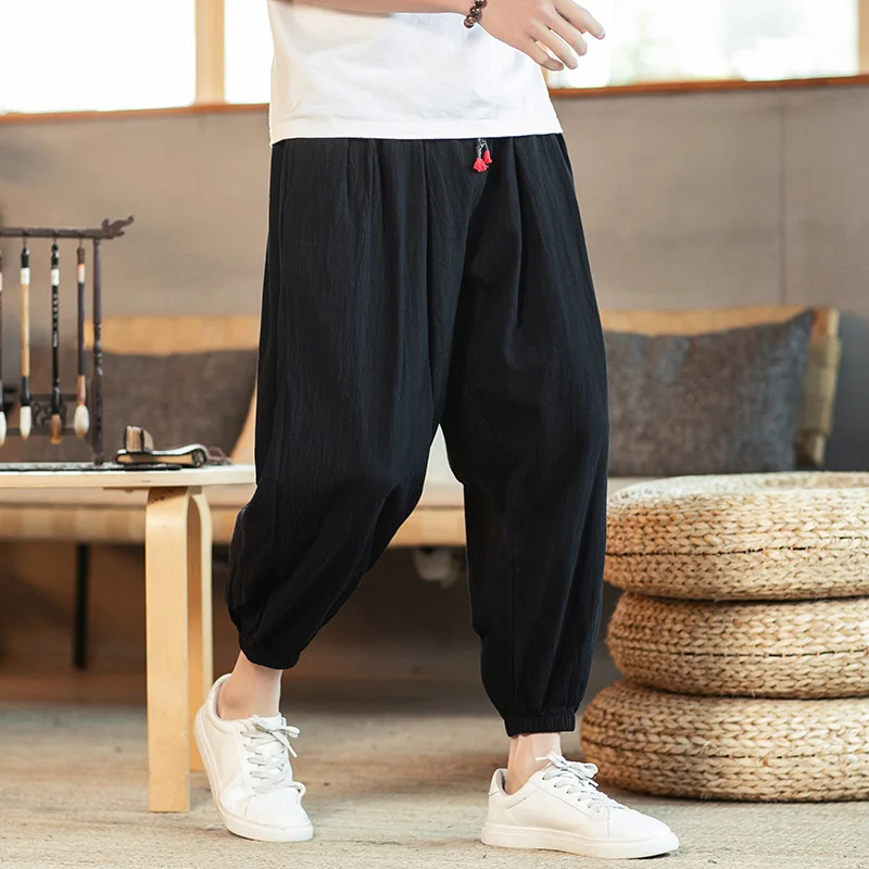 

Spring Summer 2022 Chinese Style Nine-Point Jogging Pants Men Clothing Plus Size Thin Ninth Trousers Harajuku Casual Harem Pants