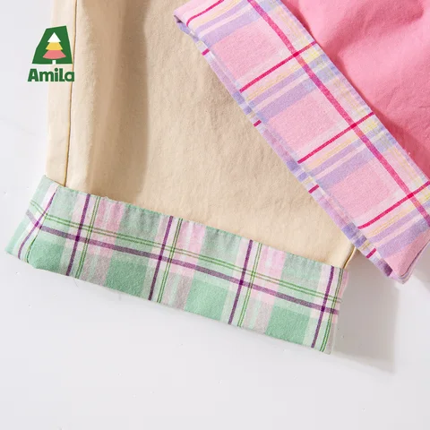 Детские универсальные повседневные брюки Amila Spring с эластичной резинкой на талии, сетчатым узором и фланелевой отделкой для повседневного ношения