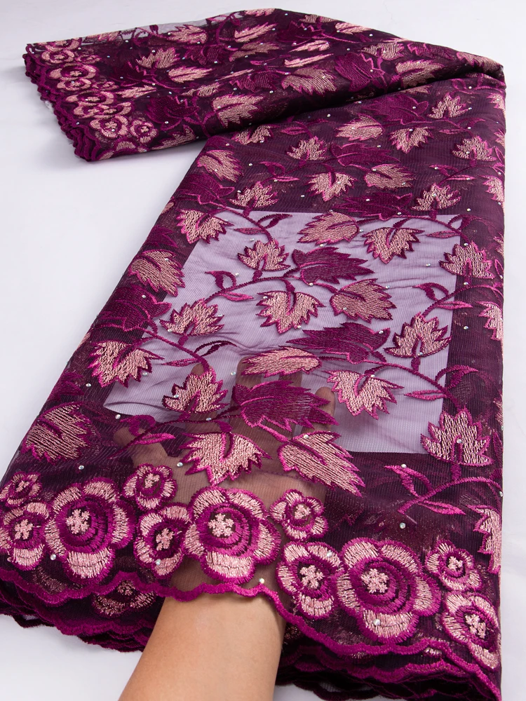 

New African Tulle Lace Fabrics Stone Embroidered 2022 French Nigerian Net Mesh Lace Material For Women Evening Dresses TY3057