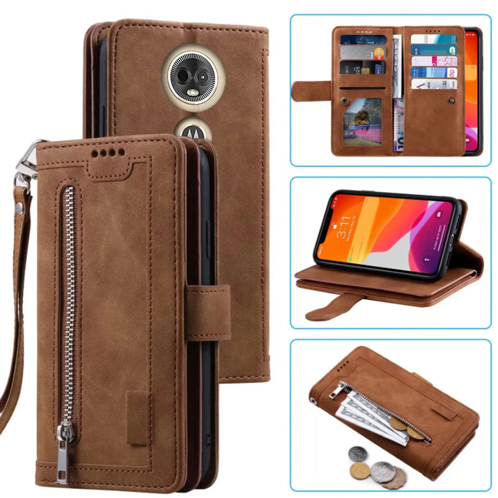 

9 Cards Wallet Case For Motorola Moto E5 Plus Case Card Slot Zipper Flip Folio with Wrist Strap Carnival For Moto E5 Plus Cover