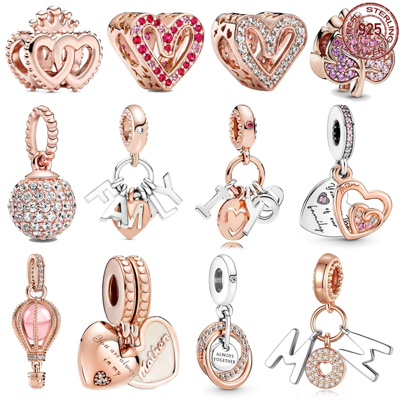 

925 Sterling Silver Rose Gold Collection Charm Beads DIY Fine Beads fit Original Pandora Bracelets DIY Fine Jewelry for Women