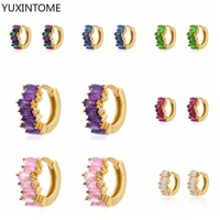 925 silver ear buckle colorful crystal hoop earrings for women luxury earrings shine rainbow cz huggie earrings party jewelry