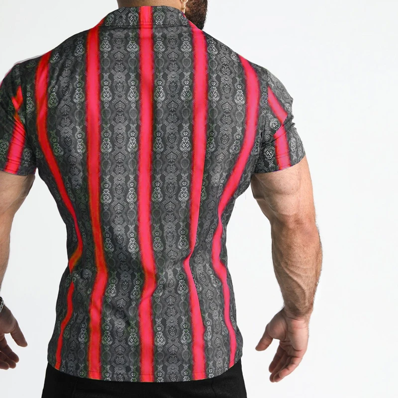 Summer New Men's Athleisure Trend Digital Print Shirt European and American men's casual floral short-sleeved 3D lapel shirt top