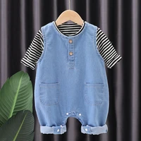 baby clothes suit 2022 spring toddler denim jumpsuits overalls babi boys and girls stripe long sleeves t shirt casual