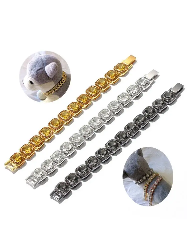 Ошейник для собак и кошек теннисная цепь с квадратными кристаллами 12 мм