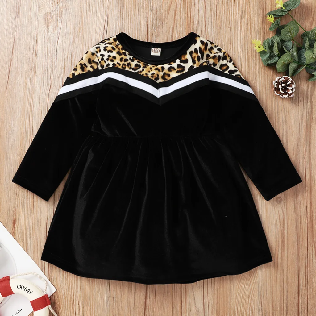 

Autumn Leopard Print Children Baby Girls Dresses Long Sleeve Cotton Loose A-line Princess Party Dresses New Fashion