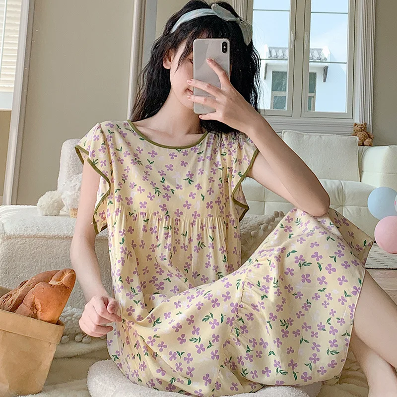 Round-neck Sleeveless Casual Night Wears For Women Attractive Nightwear Summer Pajamas Loungewear Homewear Big Size Clothing