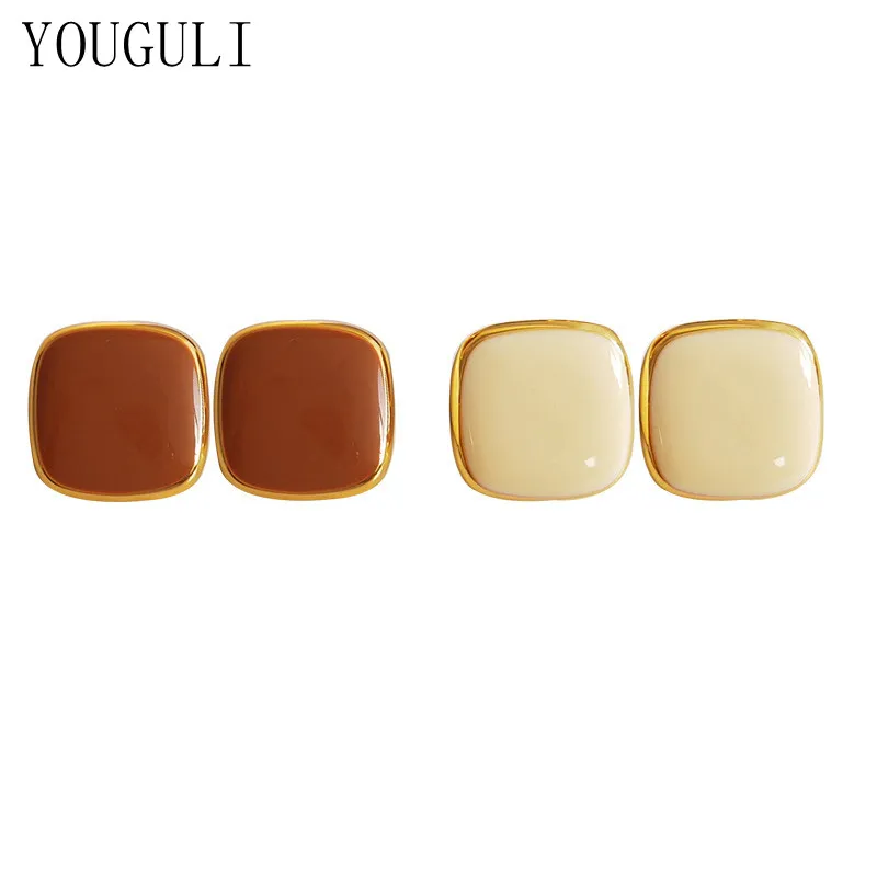 

S925 needle Trendy Jewelry Brown Cream Enamel Earrings Popular Design Vintage Temperament Stud Earrings For Girl Lady Gifts