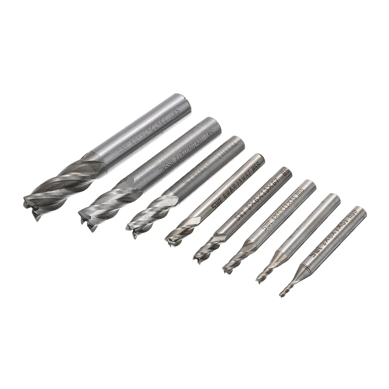 8PCS Milling Cutter Bit HSS Carbide Straight Shank 4 Flute End Mill Set CNC Metal Cutter Drill Bit Tool 2/3/4/5/6/8/10/12mm