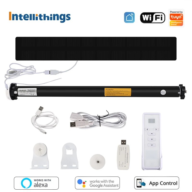Zemismart RF Electric Roller Shutter Motor Rechargeable for 37mm Tube Work with Tuya WiFi Dongle Solar Panel Alexa Google Home
