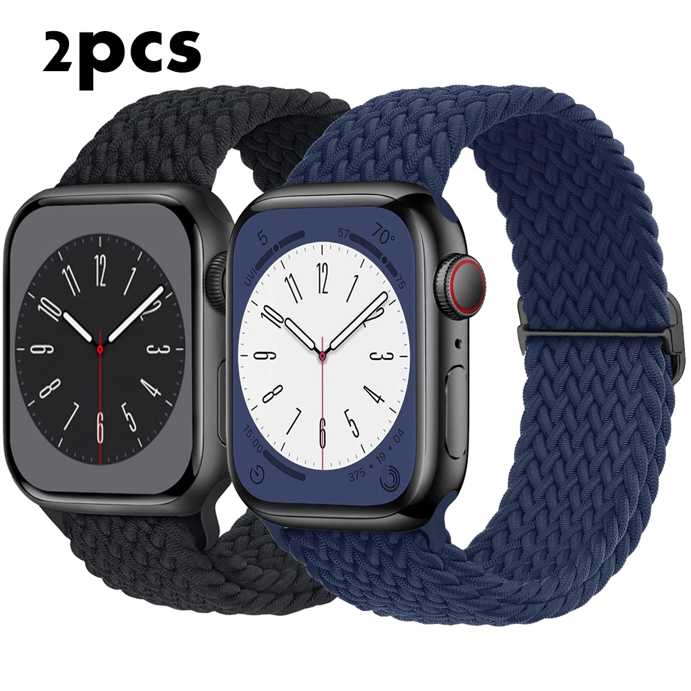 2set Braided Solo Loop for Apple Watch Band ultra 49mm 8 7 6 5 4 se 45mm 44mm 41mm 40mm Stretchy Sport strap for iwatch 3 42mm