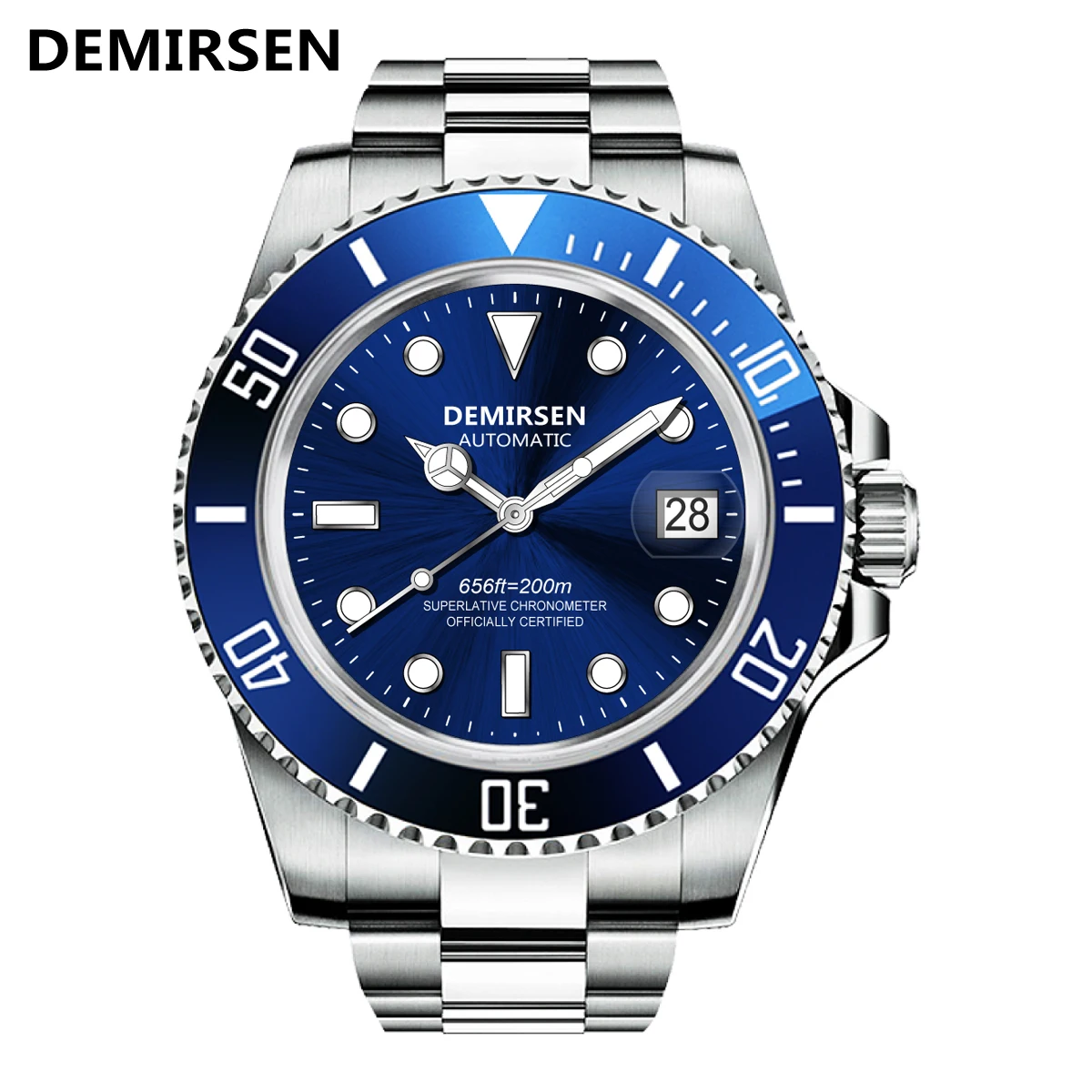 Demirsen Top Brand Luxury Automatic Men's Business Stainless Steel Waterproof Sapphire Glass Luminous Mechanical Stop Watches