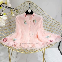 2022 chinese vintage flower embroidery hanfu womens blouse chiffon elegant tang shirt hanfu top elegant chinese vintage blouse