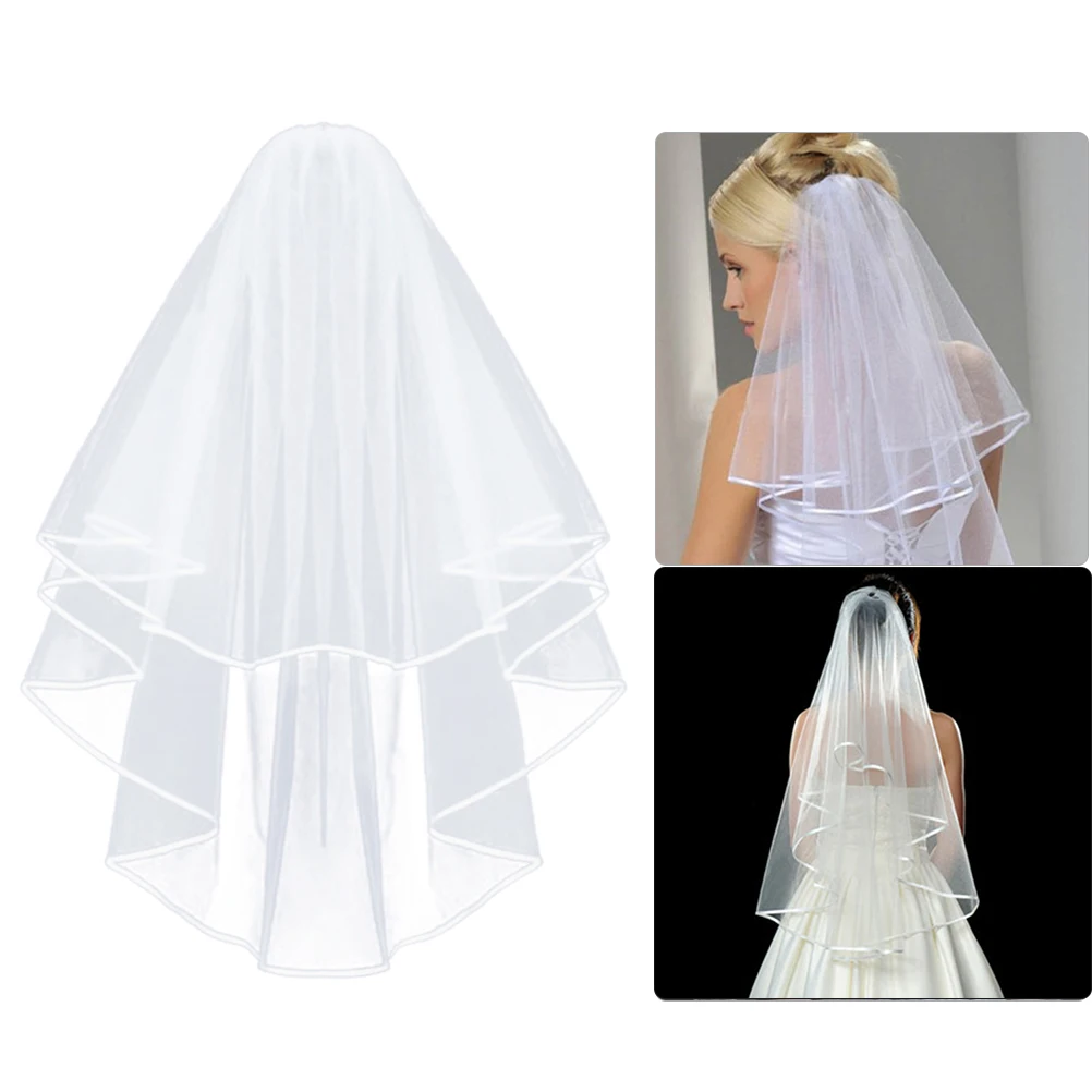 

Simple and Elegent Wedding Veil Bridal Tulle Veils with Comb Lace Ribbon Edge White Ivory 2022