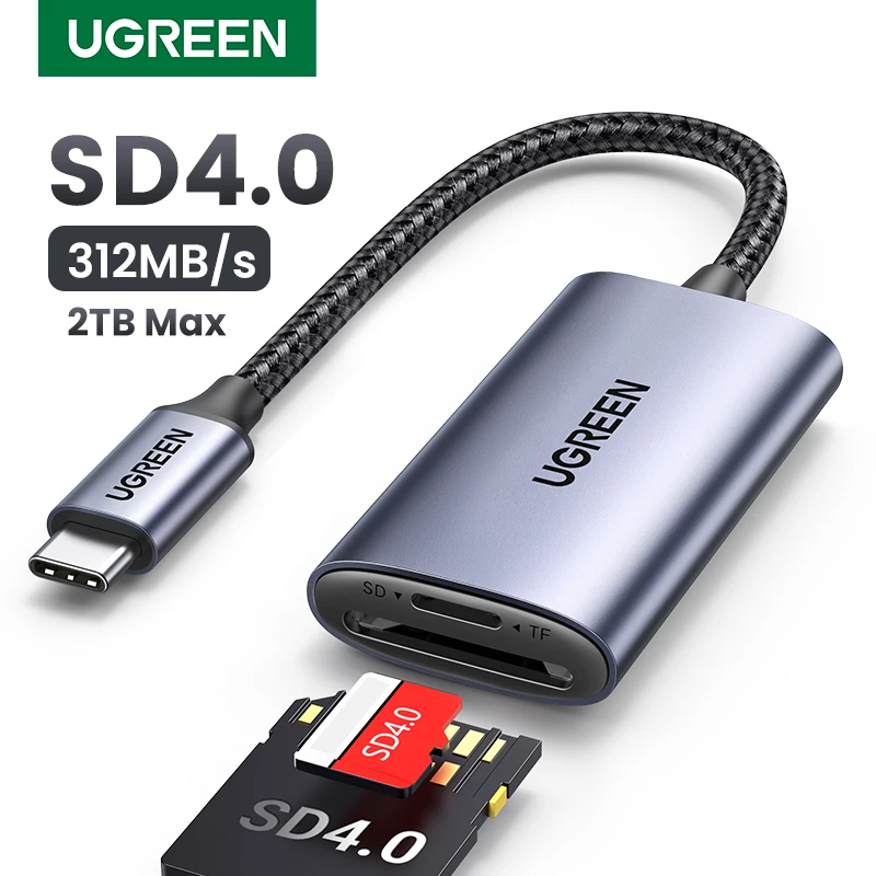 Устройство для чтения карт памяти UGREEN SD4.0, 312 Мб/с, адаптер для SD, MicroSD, TF карт памяти для ноутбука, телефона, Macbook, Windows, MacOS, кардридер