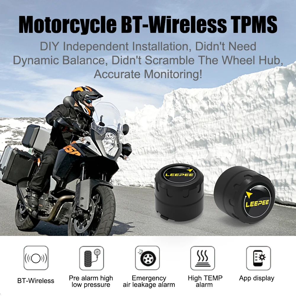 Система контроля давления в шинах для мотоцикла TPMS с 2 внешними датчиками Bluetooth