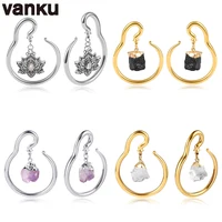 Vanku 2pc Stainless Steel Natural Stone Ear Weights Charming Earrings Hoop Ear Plug Hooks Gauges Stretcher Piercing  Jewelry
