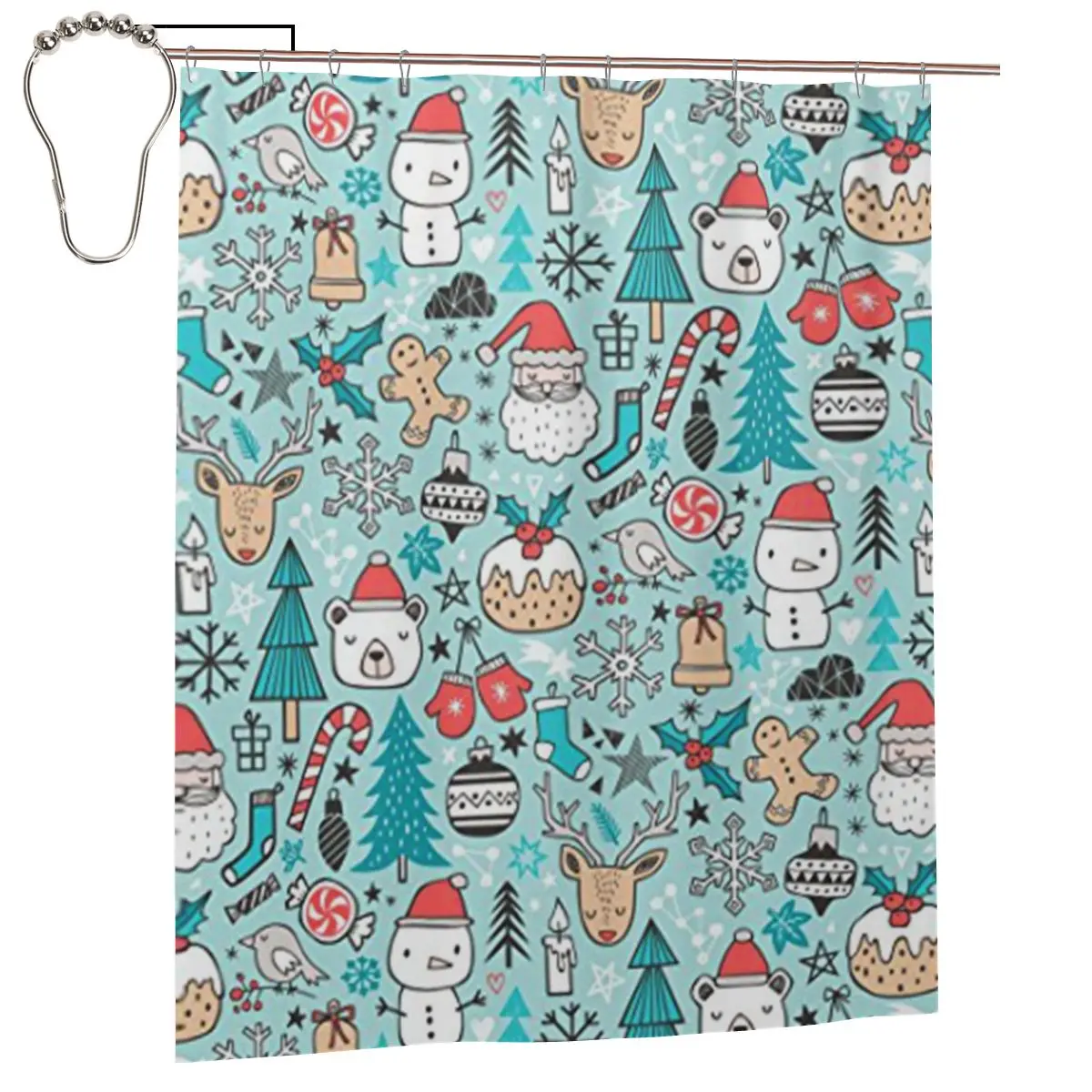 

Christmas Santa Snowman Shower Curtain for Bathroon Personalized Funny Bath Curtain Set with Iron Hooks Home Decor Gift 60x72in