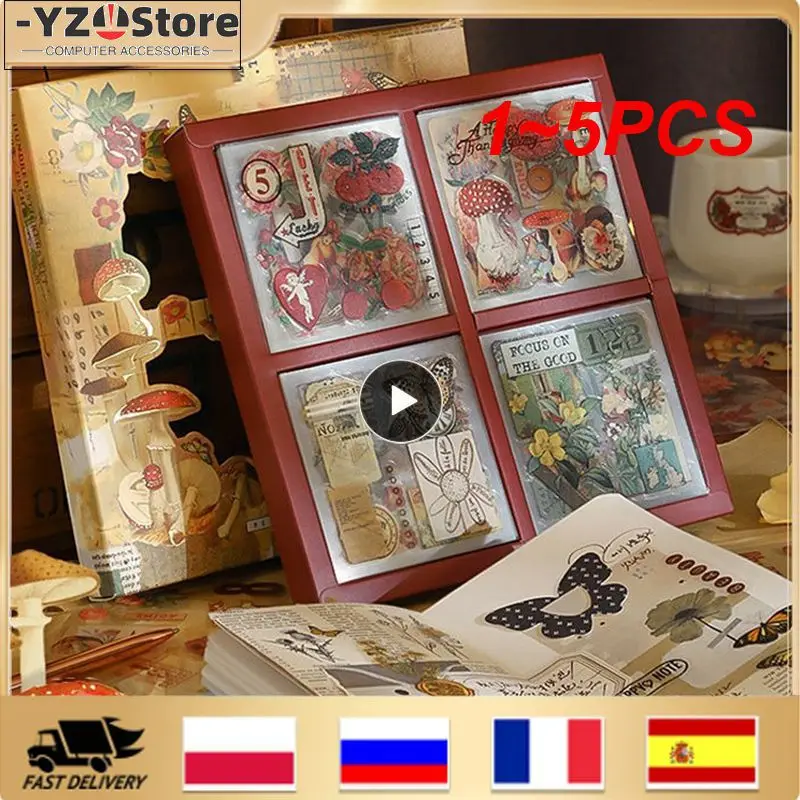 

1~5PCS Mr.paperSet Vintage Butterfly Sticker Gift Box Aesthetic Flower Mushroom Scrapbooking Decoration Stationery Stickers