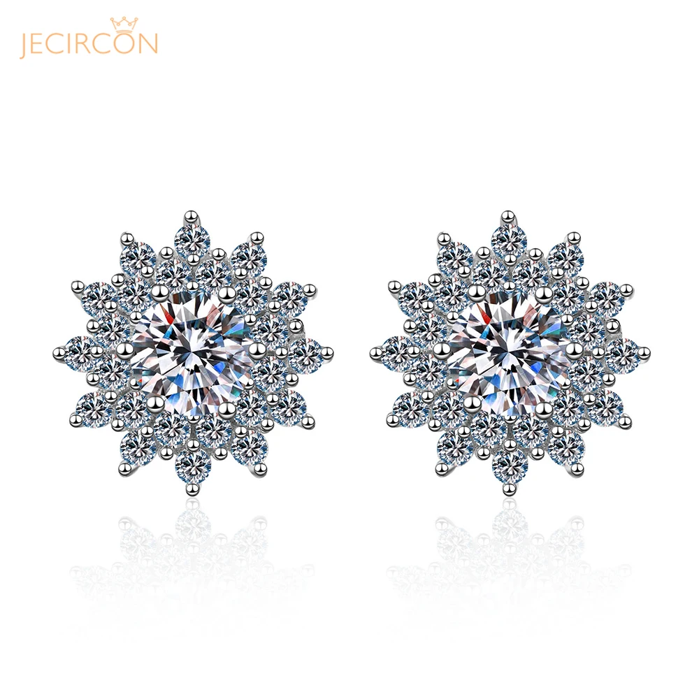 

JECIRCON 925 Sterling Silver Moissanite Stud Earrings for Women 1 Carat Simulated Diamond Round Stars Holding the Moon Earrings