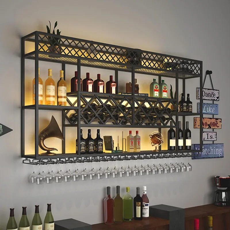 

Metal Storage Cabinet Wine Shelf Modern Black Beer Bar Wine Bottles Rack Hanging Liquor Comptoir De Bar Decoration Furniture