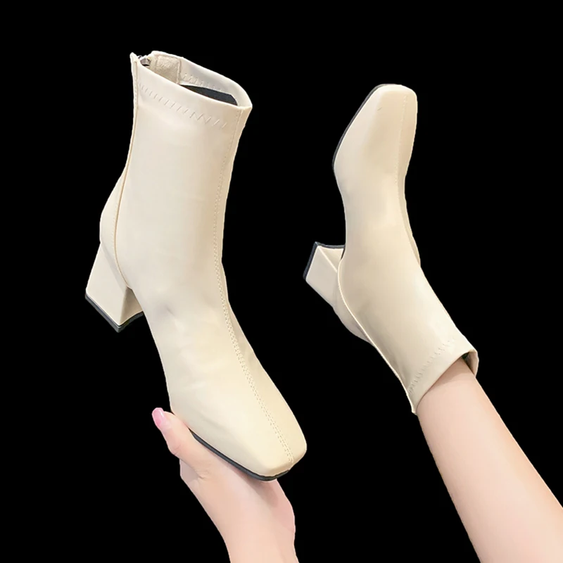 

Женские ботинки на высоком каблуке-женские осенние ботинки с круглым носком на молнии Роскошные Дизайнерские резиновые сапоги до середины ...