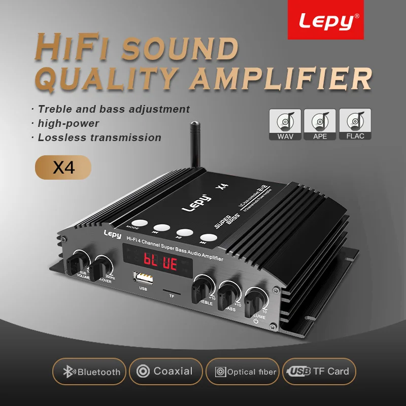 Фото Hifi Bluetooth 2,1-канальный Усилитель Мощности, 4 Канала С Оптическим Коаксиальным Входом, Двойной Сабвуфер, Fm-радио №1