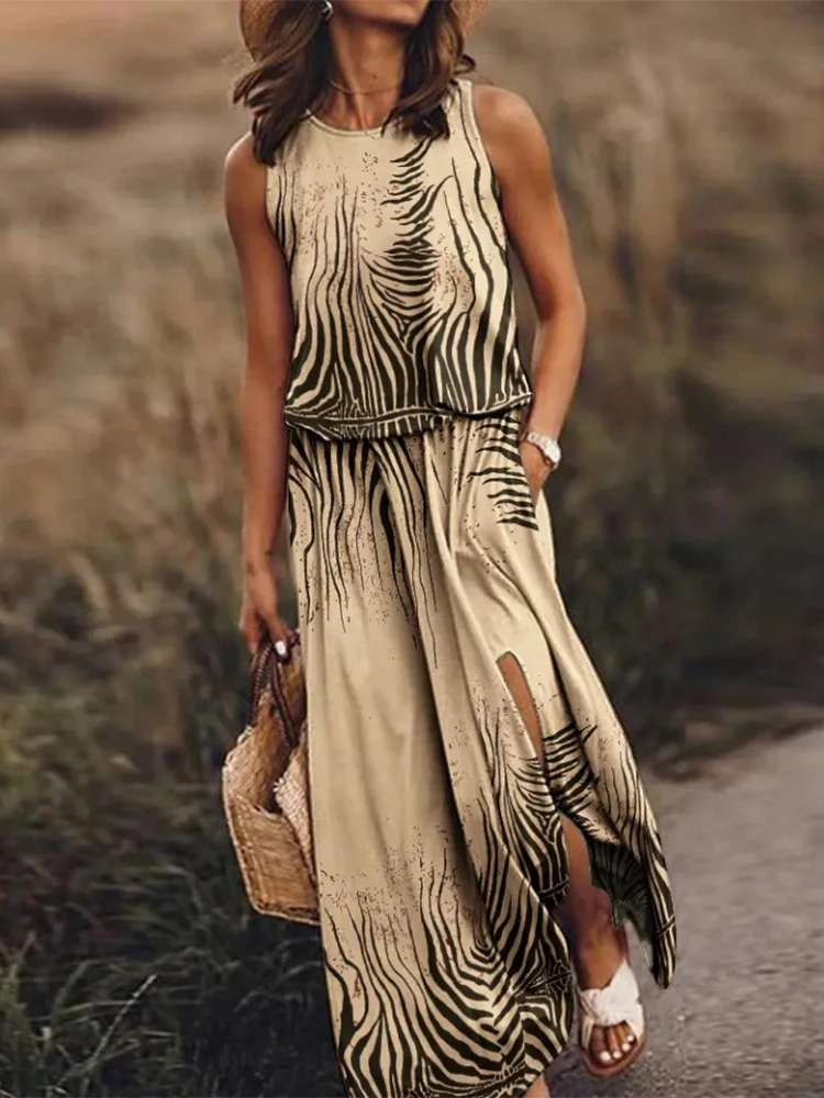 

Elegant Women Casual Loose Tank Pullover Dress Summer Fashion Sleeveless Split Draped Dress 2022 New Commute Long Dresses Mujers