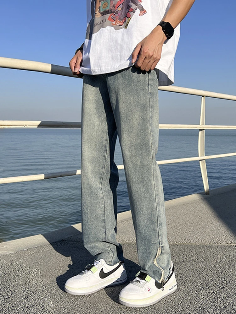 Men Solid Baggy Jeans PantsKorean Fashion Harajuku Denim Trousers Male Wide Leg Black Harem Pants Men Clothing JEANS