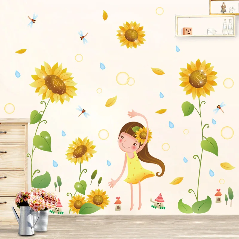 

Sunflower Wall Decals for Kids Bedroom Home Living Room Decoration Wallpaper Murals Waterproof Removable Wall Stickers Flowers