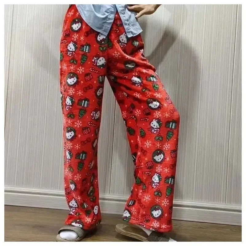 Фланелевые брюки с принтом Hello Kitty в стиле аниме на Хэллоуин милые удобные