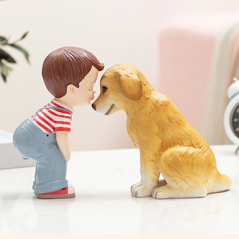 Room Decor Kawaii Figurine Home Decoration Accessories Warm Decoración Hogar Desk Boy & Dog Model Kids Gifts