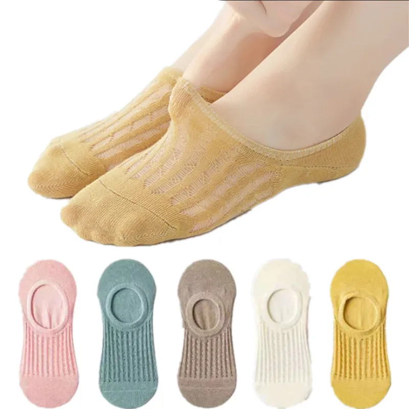 10pairs 2023 Womens Socks Women Invisible Boat Socks Summer Toe Socks Silicone Non-slip Ankle Low Female Cotton Show Breathable