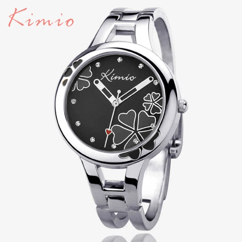 

NO.2 A1812 Bracelet Watch Stainless Steel Clover Crystal Ladies Dress Watches Black Quartzwatch Relogio Feminino