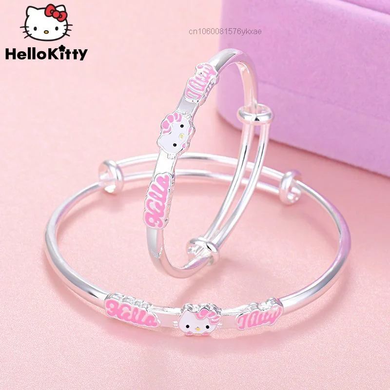 

Y2k Sanrio Hello Kitty S990 Silver Cute Cartoon Chain Charm Bracelet For Women Fashion Brand Bracelets Jewelry Gift Girls Female
