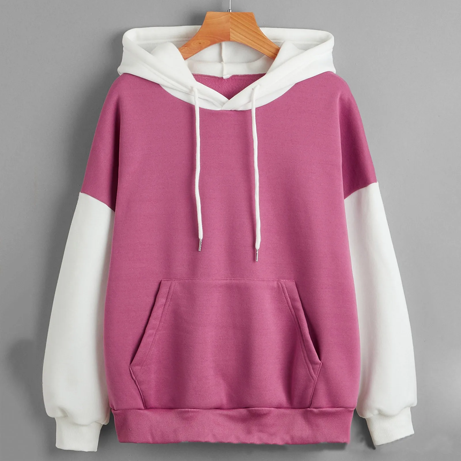 

Hooded Sweatshirt Womens Fleece Pink Kawaii Hoodies Long Sleeve Color Splice Hooded Pullover 2022 Autumn Graphic Hoodies Moletom