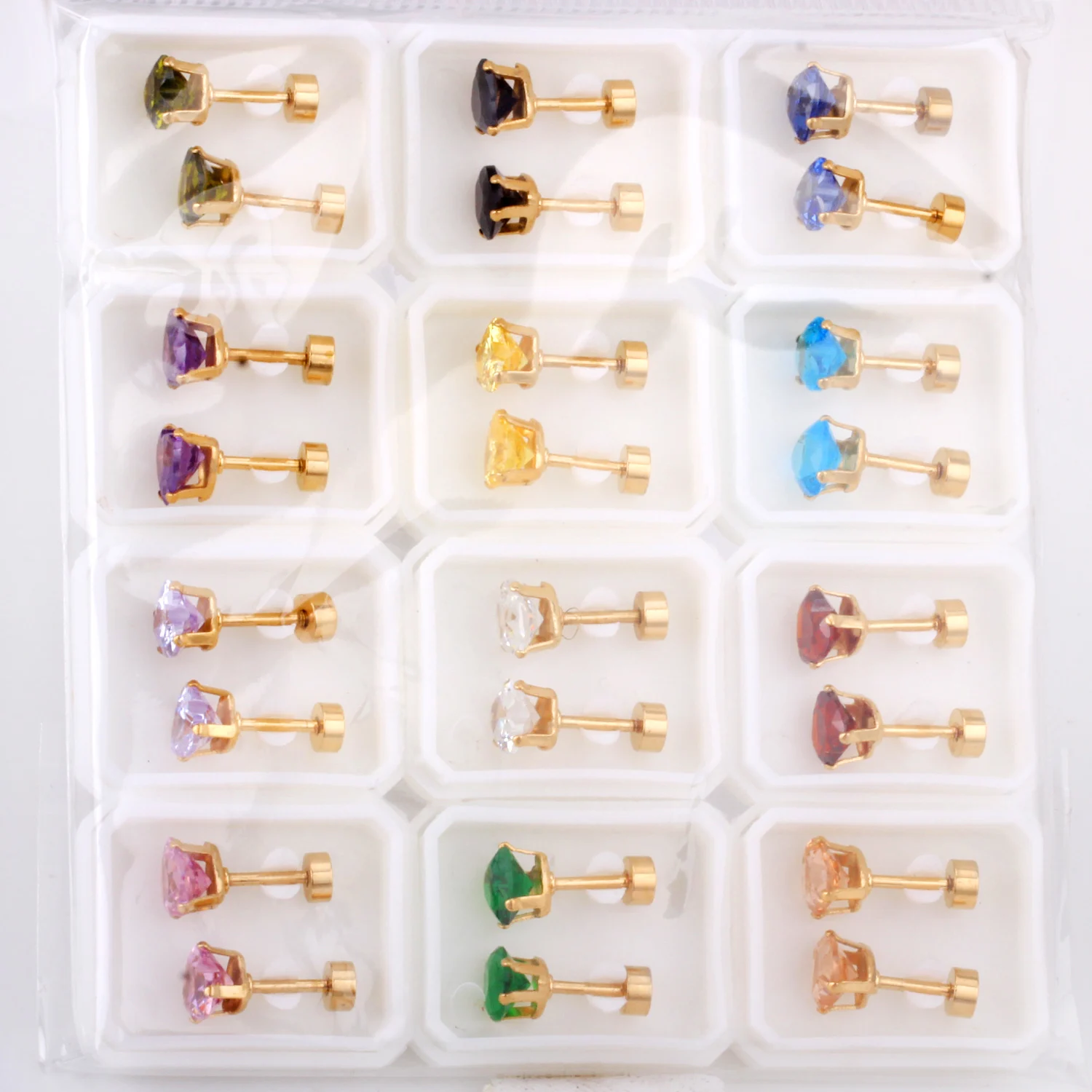 12 пар/партия серьги-гвоздики в форме сердца 3/6 мм