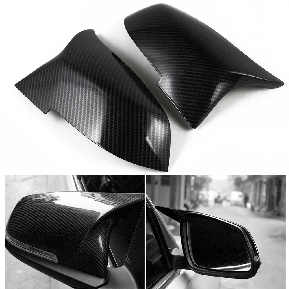 

NICECNC Car Mirror Cover Left Right Side ABS Carbon Fiber Look Rearview Cap for BMW 1 3 4 Series i3 Hatchback I01 X1 SUV E84