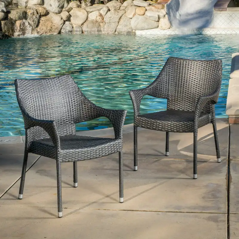 

Wicker Stackable Chairs, Set of 2, Grey
